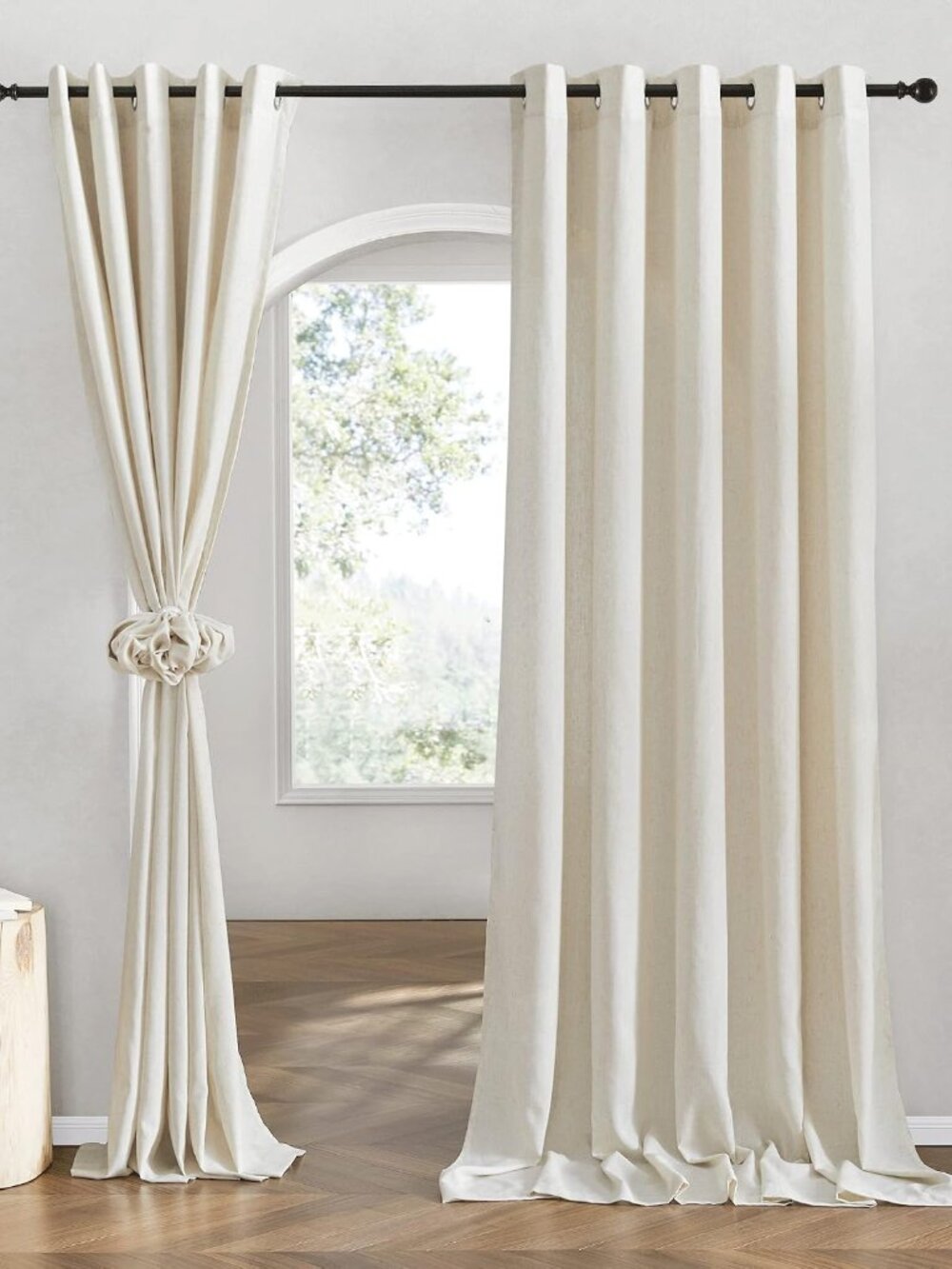 Flax Natural Linen Curtains for Room Divider, Grommet Top Thick Flax Semi Sheer